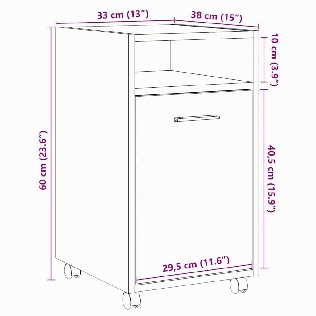 vidaXL Armario Ruedas contrachapada Roble Artisan 33x38x60 cm