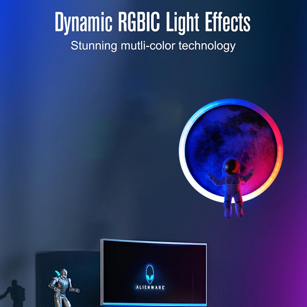 AoLa LED Mond Wandleuchte RGB Dimmbar mit Fernbedienung und App Steuerung Moonshinelampe lnnen Astronaut Wandlampe Rund Zimmer Dekorationlampe Nachtlicht Musik Synchronisation Stimmungsvolle,40CM