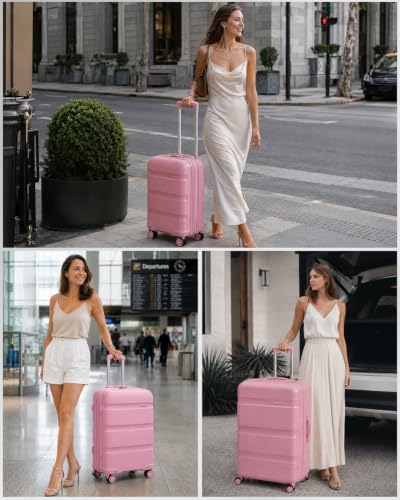 Image of Kono 24 Inch Hard Shell PP Luggage, 4 Spinner Wheels Suitcase, Pink