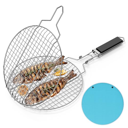 Linkidea Cesta para parrilla portátil, accesorios para parrilla al aire libre para verduras, peces, camarones (Plata,...