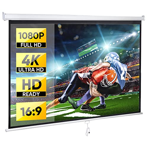 Epetlover 80 Inch 16:9 HD Projection Screen Manual Pull Down Indoor Outdoor Movie Screen, Wrinkle-Free Portable Projector Screen for Home Cinema Office Classroom, White