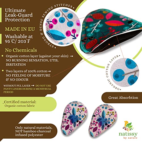Image of Natissy Reusable Panty Liners for Women, Washable, Soft, Breathable, Skin-Friendly and Reusable Organic Cotton Cloth Liners - 7-Pack Thong - Made in EU