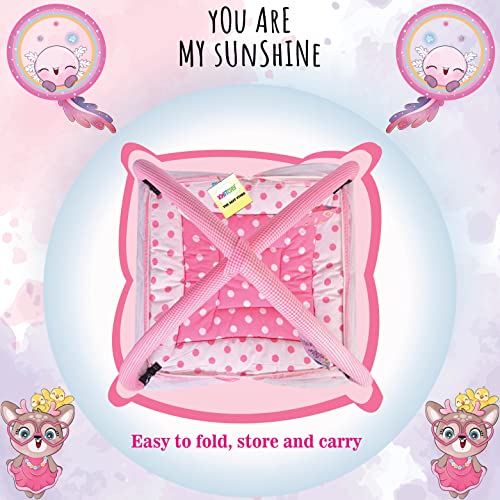 Image of Kwitchy Baby Bedding Set New Born Baby Bed | Mattress | Mosquito Net | Play Gym | Playmats | Floor Gym | Cotton | Infants | Gift Pack | Bed with Hanging Toys (0-6 Months) Pink