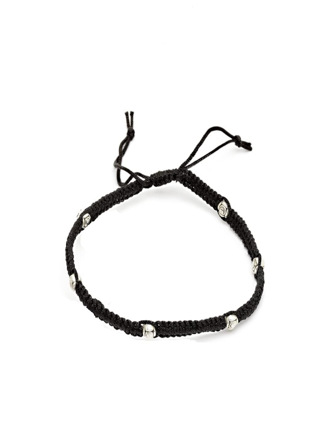 silver beaded charms black thread handmade adjustable anklet (payal) forwomen/men/unisex