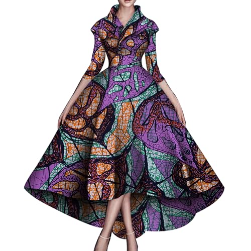 Image of African Dresses for Women A-line Floor-Length Dress Traditional Ankara Kente Print Evening Dress