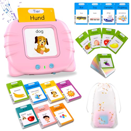 Sprechende Flash-Karten, Standard Deutsch-255 Blätter 510 Wörter, Sprechende Flash Karten Lernspielzeug für Kleinkinder 2-4 Jahre Alt, Interaktive Spielzeug für Jungen Mädchen Rosa