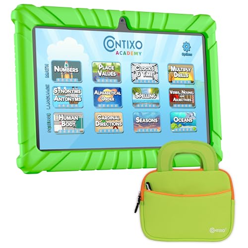 Image of Contixo 7 inch Kids Tablet - V8 Tablet for Kids and Sleeve Bag Bundle, Age 3-7, Learning Tablet for Children with Teacher's Approved Apps, 32GB, Android 11, Parental Controls - Green (Boys & Grils)