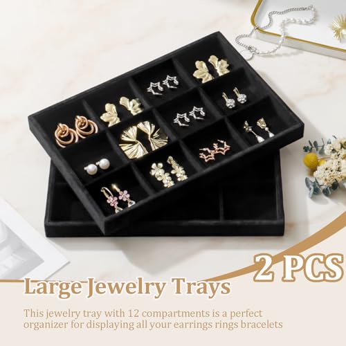 Image of Large Velvet Jewelry Tray Display Drawer Inserts 2 Pack