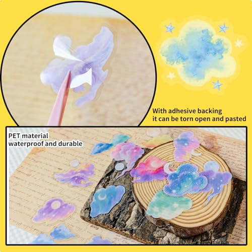 Image of 50 Pieces Natura Themed Transparent Stickers for Scrapbooking, Self-Adhesive Scrapbooking Stickers Supplies Journal Stuffers for Adult Card Making Letters DIY (Cloud)