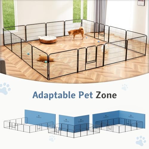 Image of DUMOS Dog Playpen 32 Inch 32 Panels Indoor Outdoor Metal Pet Fence | Foldable Dog Play Pen with Door, Portable Exercise, RV Camping, Puppy Small Medium Dogs