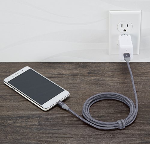 Amazon Basics Micro USB to USB-A 2.0 Fast Charging Cable, Nylon Braided Cord, Android Charger, 480Mbps Transfer Speed, 6 Foot, Dark Gray view 3