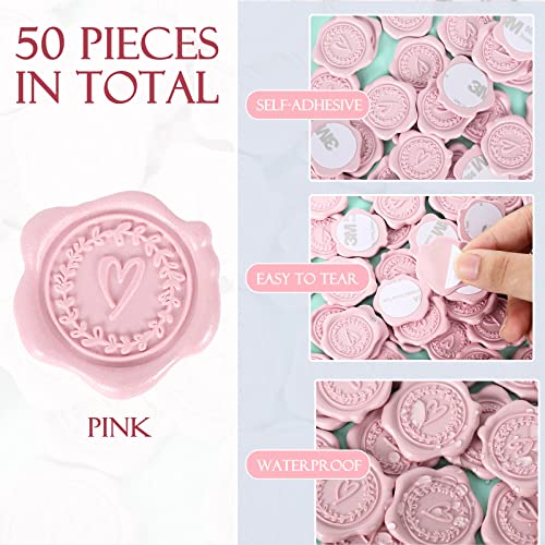 Whaline 50Pcs Wax Seal Stickers Pink Heart Embossed Valentine Envelope Seal Stickers Pearl Pink Wedding Invitation Self-Adhesive Stickers For Valentines Day Anniversary Bridal Shower Birthday #TOP2