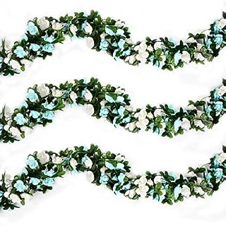 VINFUTUR 5 Pack Artificial Rose Vine Garland 44ft Double Colors Fake Roses Flower Hanging Garlands Arch for Garden Home Party Decoration (Blue)