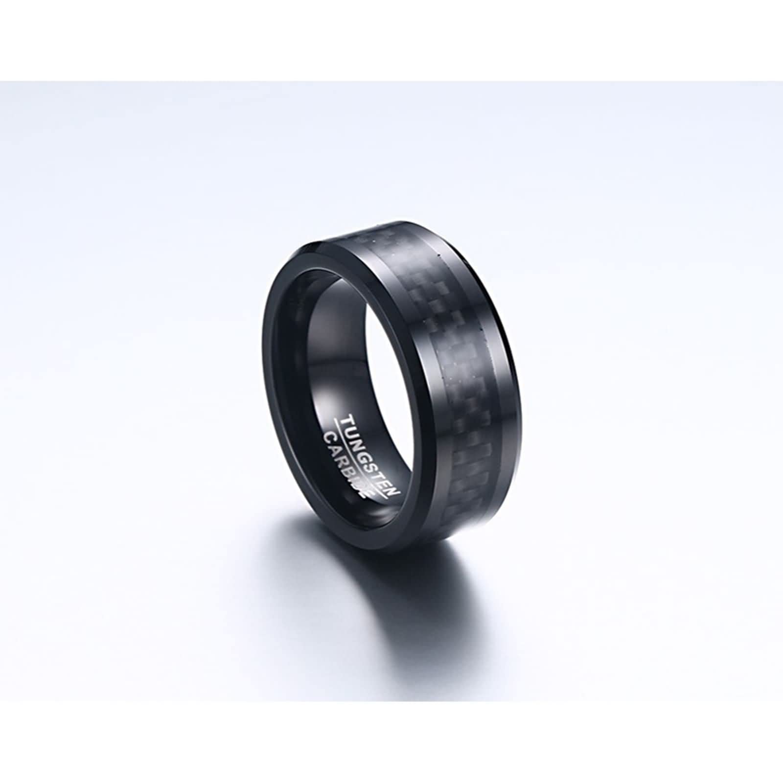 Anillos Tungsteno,Anillos Compromiso Baratos Pareja 8MM Anillo Negro con Fibra de Carbono