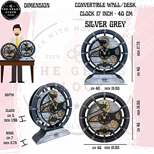 The Gears Clock 16 Inches Wall Clock With Real Moving Gears Convertible Into A Big Mantel Clock (Silver Grey) #TOP5