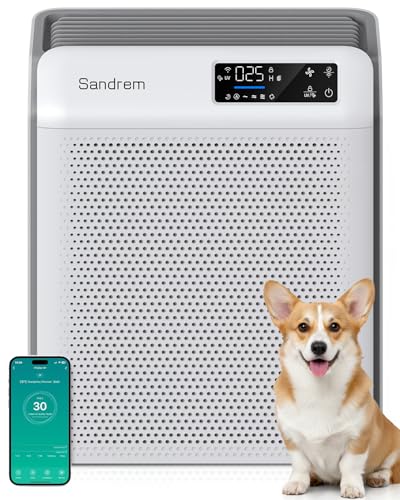 512gTk1NPAL Sandrem Luftreiniger für Allergiker, mit HEPA13 Luftfilter & UVC, CADR 300m³/h gegen 99,97% Schimmel Staub Pollen Tierhaare,32w/24dB Air Purifier mit Luftqualitäts-Feedback,24h Timer,Schlafmodus