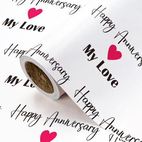 WRAPAHOLIC Anniversary Wrapping Paper Roll - Mini Roll - 17 Inch x 16.5 Feet - Happy Anniversary My...