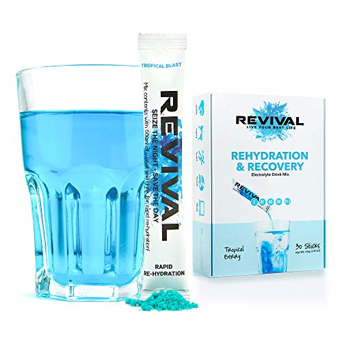 Revival, Rehidratación Rápida: Polvo de electrolitos - Potente Suplemento de Vitamina C, Bebida de Rehidratación, Tabletas Efervescentes para la Hidratación y Resaca Cura - Baya 30 Paquete