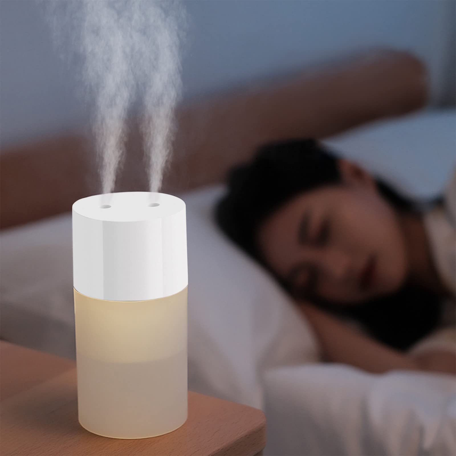 OMIRA Portable Mini Humidifier, 300ml Small Cool Mist Humidifier, USB Personal Desktop Humidifier for Baby Bedroom Travel Office Home, Auto Shut-Off, 2 Mist Modes, Super Quiet (White)