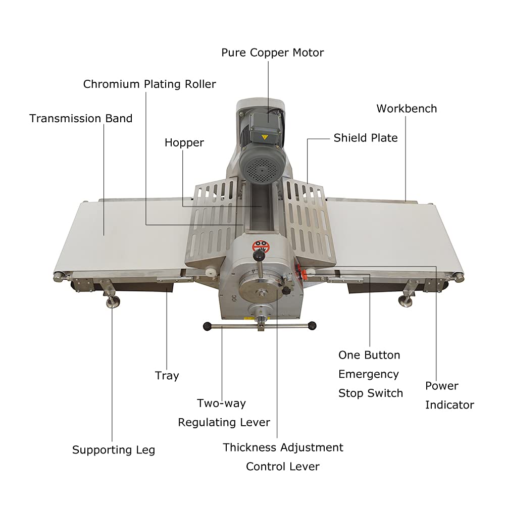 TECHTONGDA Commercial Dough Sheeter Laminated Dough Sheeter Fondant Flattener Pastry Sheeter Countertop Pizza Pasta Press Machine with 65x15.7