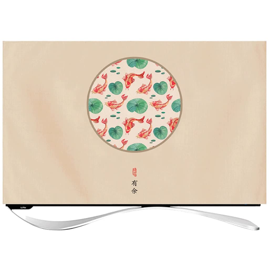 32”,55”Osłona przeciwpyłowa telewizora, osłona wnętrza telewizora w stylu chińskim Oddychająca bawełniana tkanina lniana do telewizora z płaskim ekranem, Smart TV (Color : A, Size : 49")