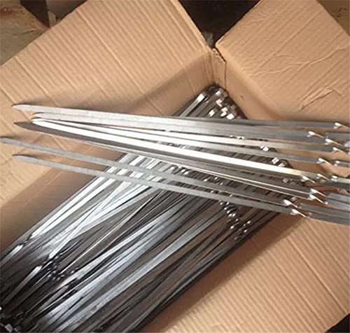 Trwałe 10 sztuk 50 cm 60 cm duże długie szaszłyki do grilla ze stali nierdzewnej grillowanie igła do grilla Szerokie kije Płaski widelec do kebabu do grilla w ogrodzie (kolor: 10 sztuk 59 cm) (10 sz