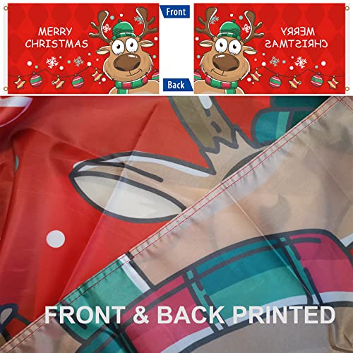 Christmas Flag 3X5 Ft For Outdoors, Double Printed Merry Christmas Flag With Brass Grommets, Cute Reindeer Xmas Flag Banner For Holiday Party Yard Garden Wall Decoration #TOP4