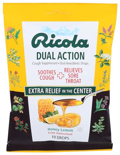 Ricola Dual Action Honey Lemon Cough Drops, 19 Count