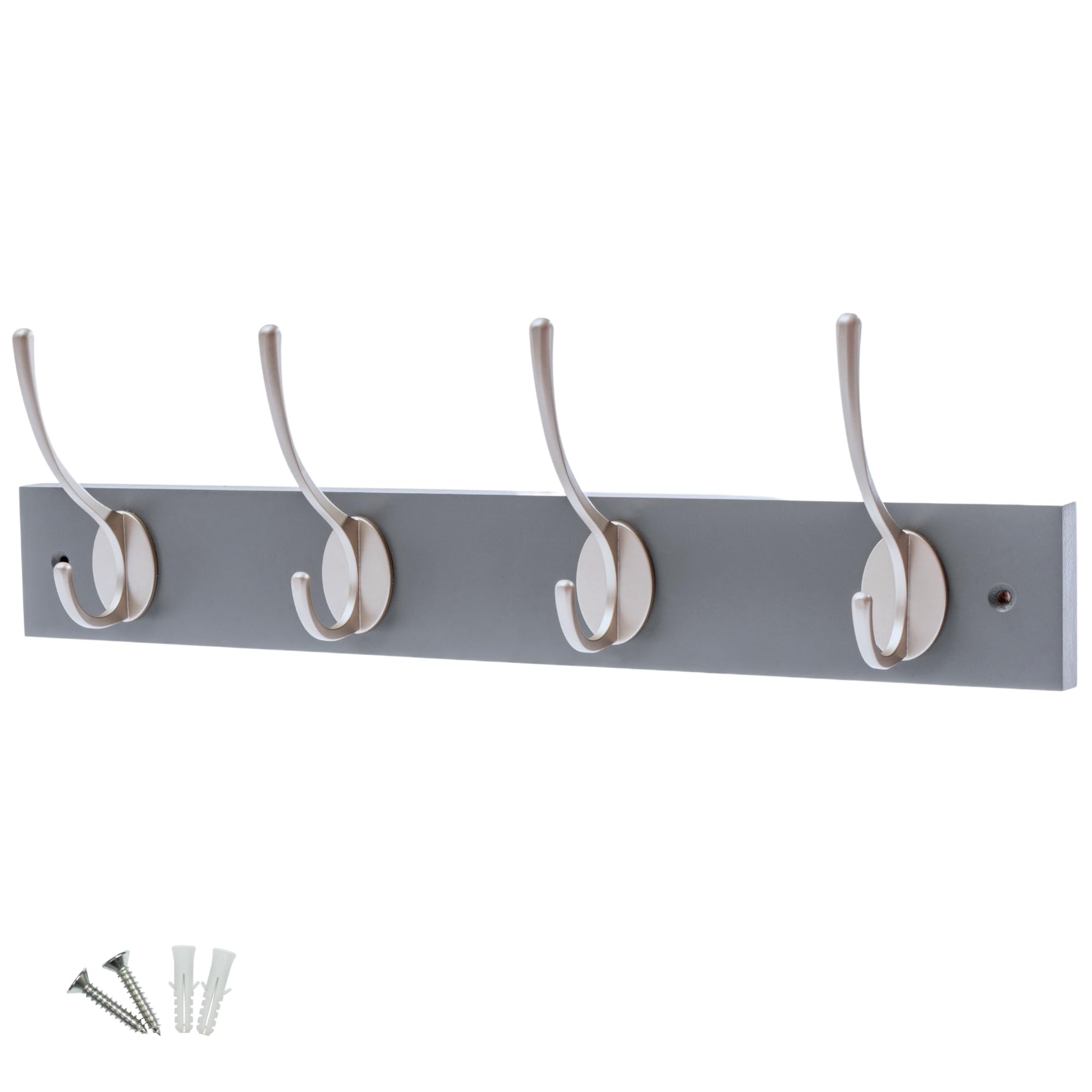 keypak Victorian Wall Mounted Coat Hooks, Wooden Coat Rack for Hanging Coats, Hats, Clothing, Scarfs (Slate Grey/Satin Nickel, 4 Hooks)