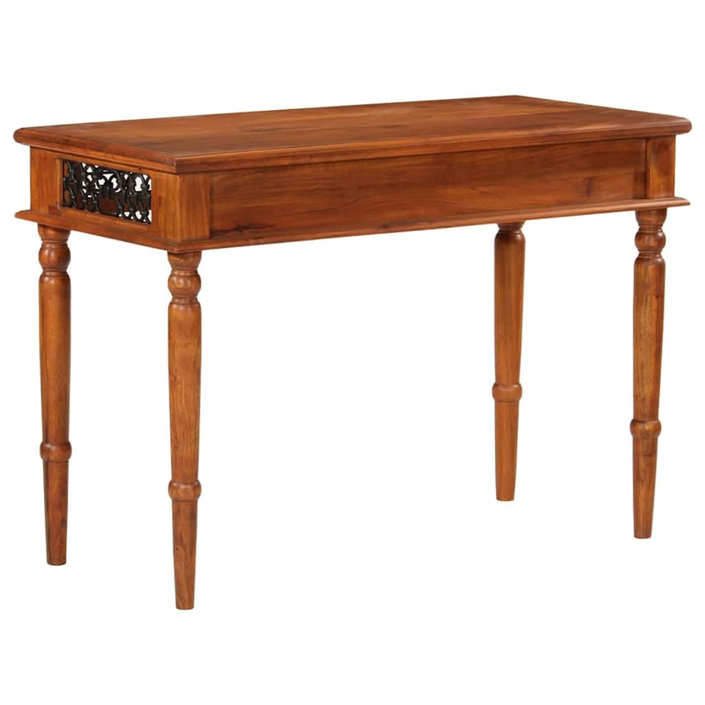 Scrivania in legno di acacia massiccio con cassetto, 110 x 50 x 76 cm, tavolo da lavoro per casa, ufficio, studio, segretario con maniglia in metallo e finitura color miele