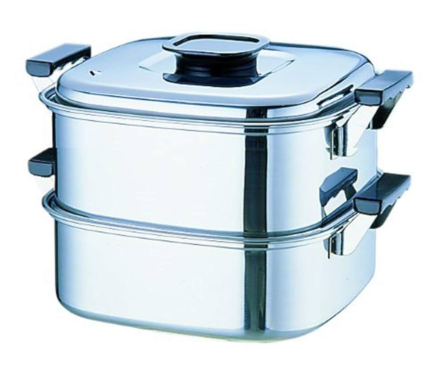 神子島製作所 桃印 角型蒸器 22cm2段 18-0ステンレス 日本 AMS69222 2mvetro Amazon｜神子島製作所 桃印 角型蒸器 22cm2段 18-0ステンレス