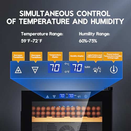 Image of Tylza Cigar Humidor Cabinet 50L, Temp & Humidity Control Electric Humidors for Cigars, 400 Cigars, Digital Hygrometer, Safety Lock, Cigar Humidors with Cedar Wood Drawer Shelves, Cigar Gifts for Men