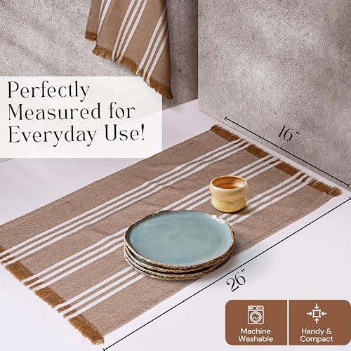 Image of Prewashed Striped Dish Towels 4 Pack, 16x26 Inches, Quick Dry Towels for Kitchen, Durable, Reusable and Absorbent Wash Cloths Set, Washable Fabric, Heavy Duty for Daily Use - Brown