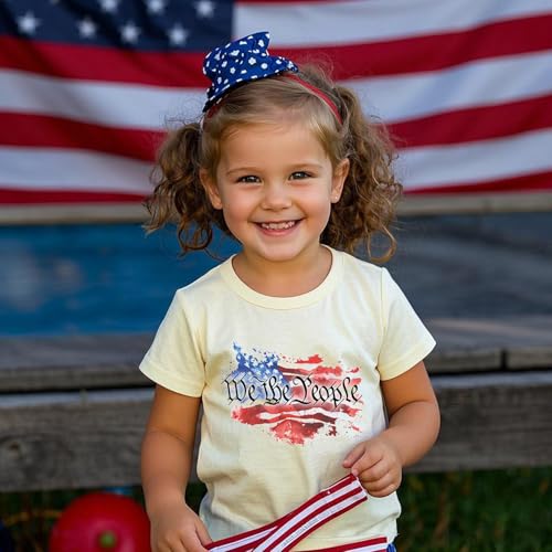 Image of Toddler Boys Girls 4th of July Patriotic American Flag Shirt | We the People Design, Short Sleeve T-Shirt, Memorial Day Tees, Kids