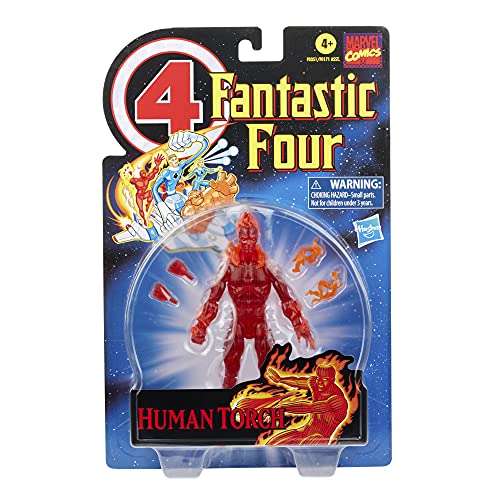 Marvel Classic - Hasbro Marvel Legends Series Retro Fantastic Four - Figura Coleccionable de la Antorcha Humana de 15 cm - 4 Accesorios, F0351