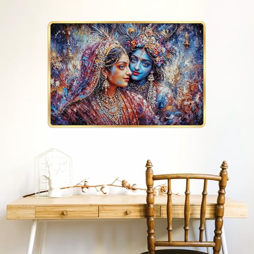 Image of Indianara Radha Krishna Painting With Golden Frame, 18 x 12 Inches (Style 3)