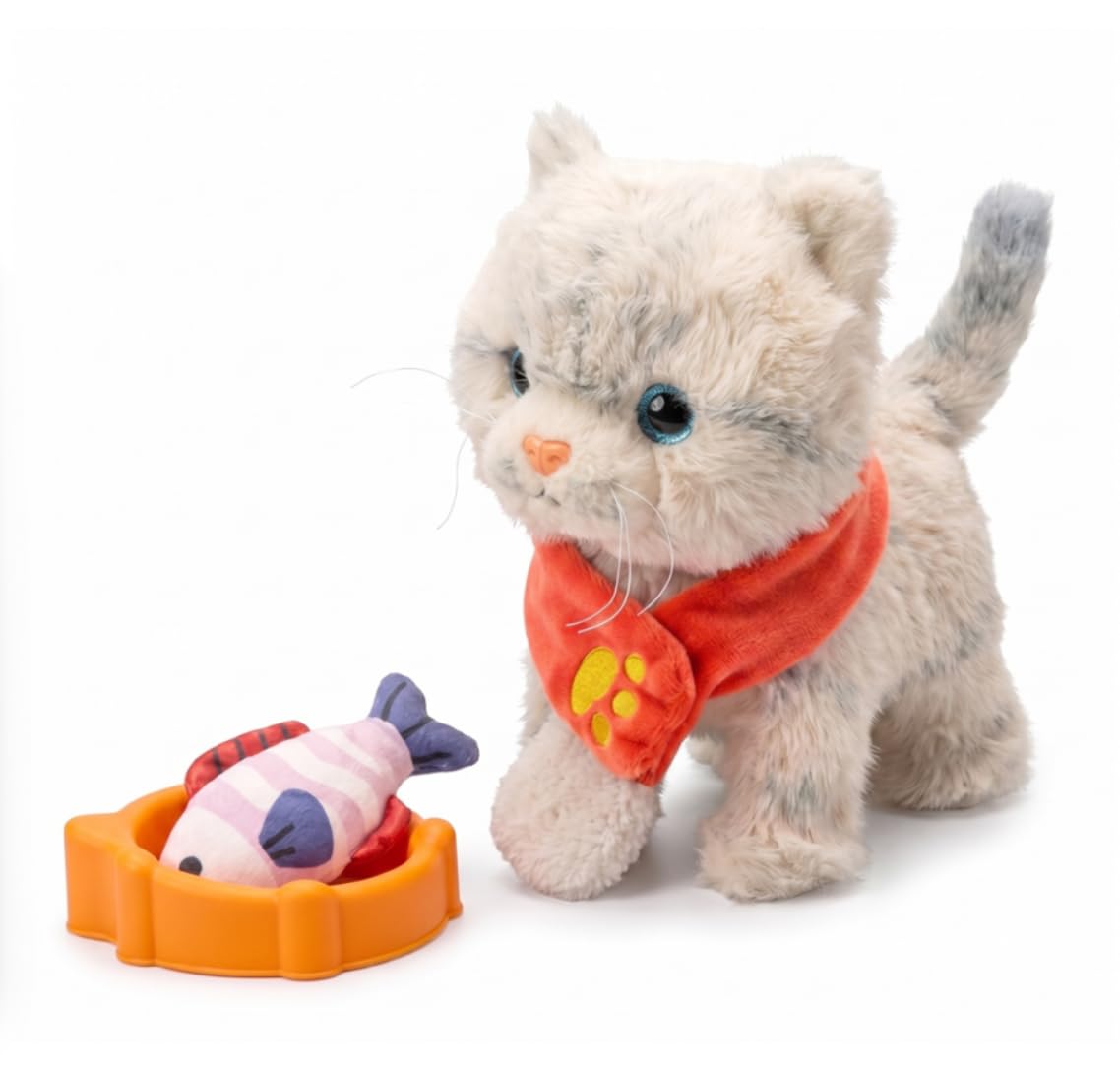 TUMAMA KIDS Interaktywna zabawka dla dzieci z 6 muzyką i kopiowaniem mówienia, sterowana głosem, bieganie i szczekanie, bieganie kotek od 2, 3, 6, 9, interaktywna przytulanka - chodzenie, miauczenie