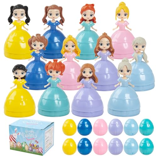 POATROZON 12Pcs Prefilled Easter Eggs Easter Princess Toys Theme Party Favor Basket Stuffers Filler Perfect for Easter Egg Hunt