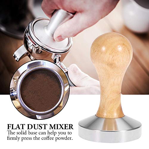Herramienta de prensa de 58 mm de mano de madera de roble con mango de café (base plana) - Imagen 5