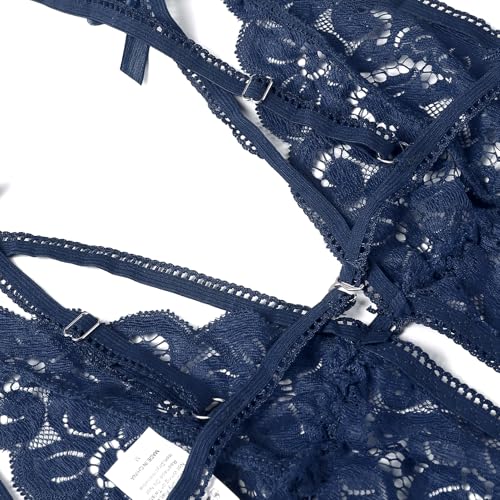 Image of Donnalla Women's Deep V Lace Teddy One Piece Lingerie Cutout Strappy Lingerie