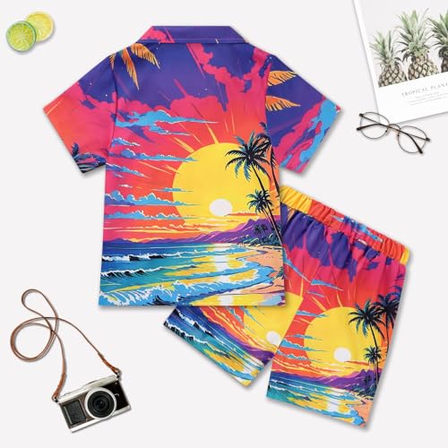 Image of Weixinbuy Boys Summer Outfits Short Sleeve Hawaiian Shirt and Shorts Vacation Set for Kids Summer Clothes Set