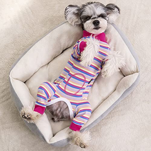 Image of Dog Surgery Recovery Suit for Small Dogs, 4-Legged Dog Onesie After Surgery with Back Snaps, Breathable Cotton Spay and Neuter Bodysuit for Female and Male Dogs