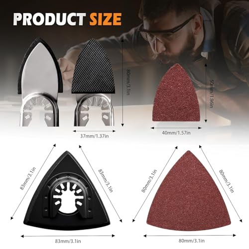 Image of 156Pcs Oscillating Tool Sanding Pads Kit, 3Pcs Triangle Sanding Pads and 3Pcs Finger Sanding Pad, 150Pcs Multitool Sandpaper Set, Grit Fit for Finishing Wood Sanding