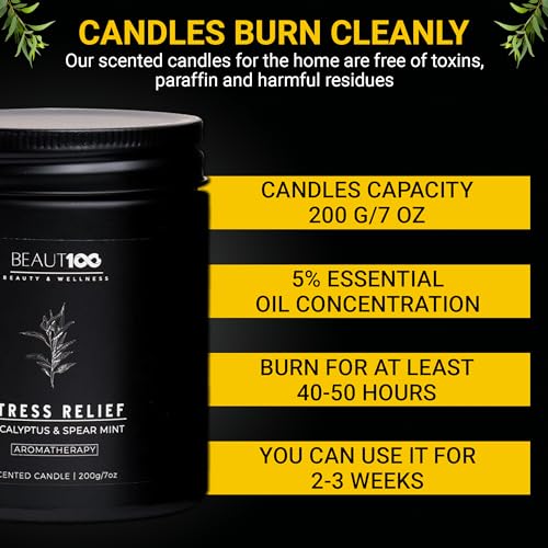 BEAUT100 Stress Relief Candle | Scented Candles for Men & Women | Aromatherapy Candle, Long Lasting Relax Soy Candles for Home | Candles Gift for Women & Men. - Image 5