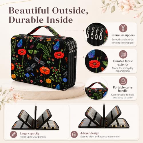 Image of 120 Slots Colored Pencil Case Organizer, 3 Layer Bag