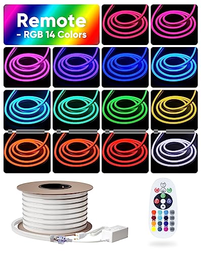 Shine Decor 98.4Ft Led Rgb Neon Rope Lights, Etl-Listed Ac 110-120V Neon Led Strip Lights Smd5050 80Leds/M With Remote, Dimmable Multicolor Change Flexible Neon Rope Lighting Waterproof For In&Outdoor #TOP5