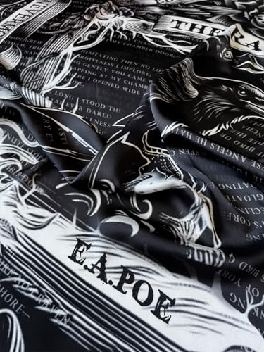 Universal Zone Raven by Edgar Allan Poe Square Satin Scarf - Black Goth Gothic Shawl with Nevermore Pattern3