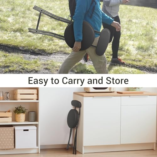 fusehome Cushioned Padded Folding Stools, Folding Bar Stool with Backrest, 220lb Capacity, 19 Inch Collapsible Round Portable Foldable Chair for Outdoor Indoor Kitchen Camping Fishing (Black, 2 Pack)