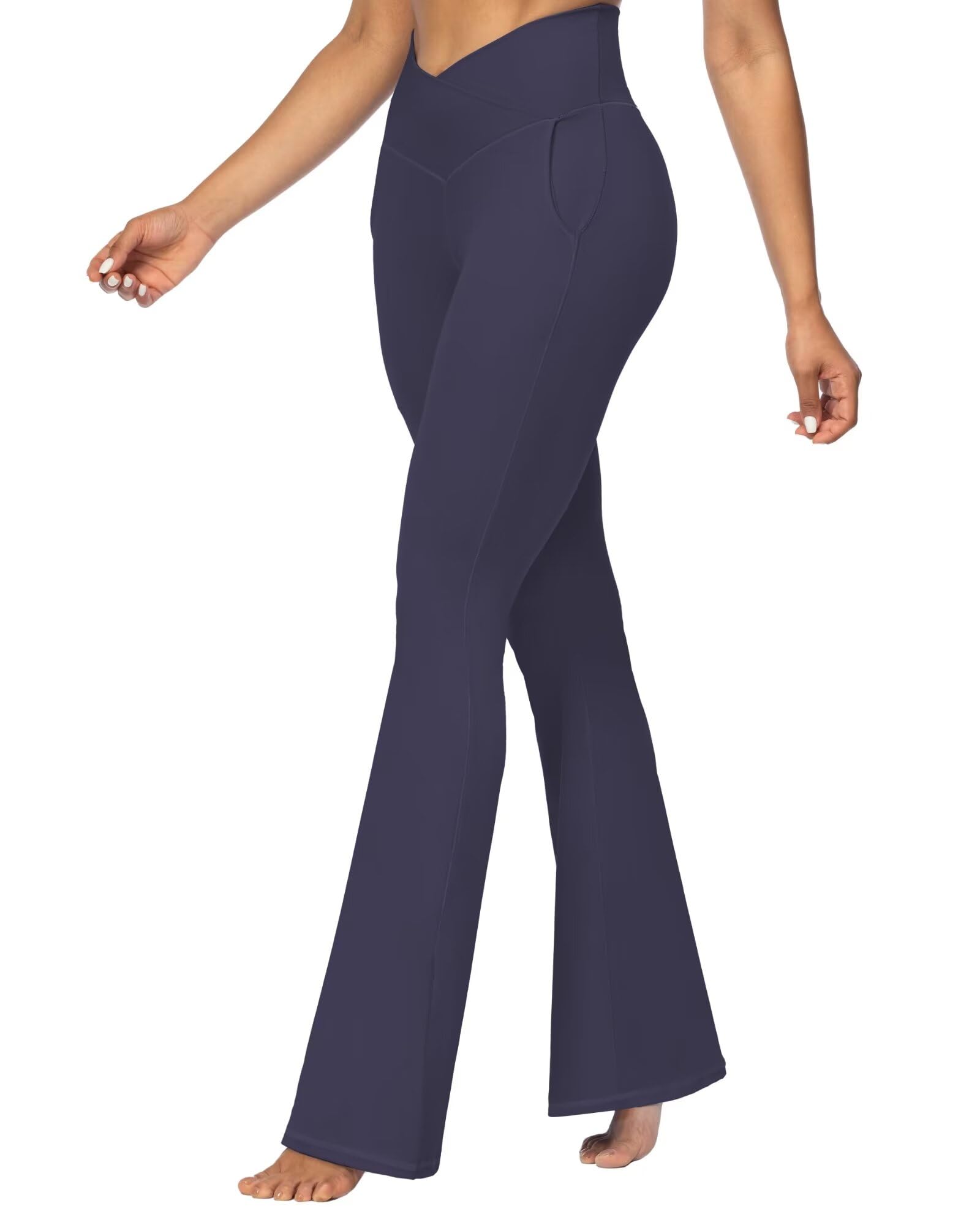 Sunzel Flare Leggings for Women with Pockets, Crossover Yoga Pants with Tummy Control, High Waisted and Wide Leg Side Pockets