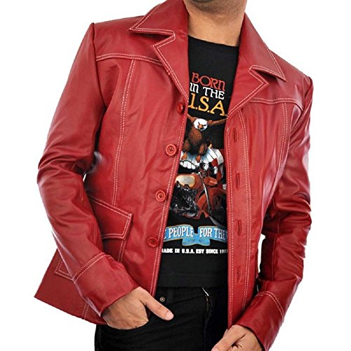 Men Leather Coat - Lambskin Winter Vintage Motorcycle Biker Brad Pitt Fight Club Leather Coat for Moto Riding & Racing